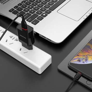 Сетевое зарядное устройство Borofone BA20A Sharp USB с кабелем для Apple Lightning (черное) &mdash; 2